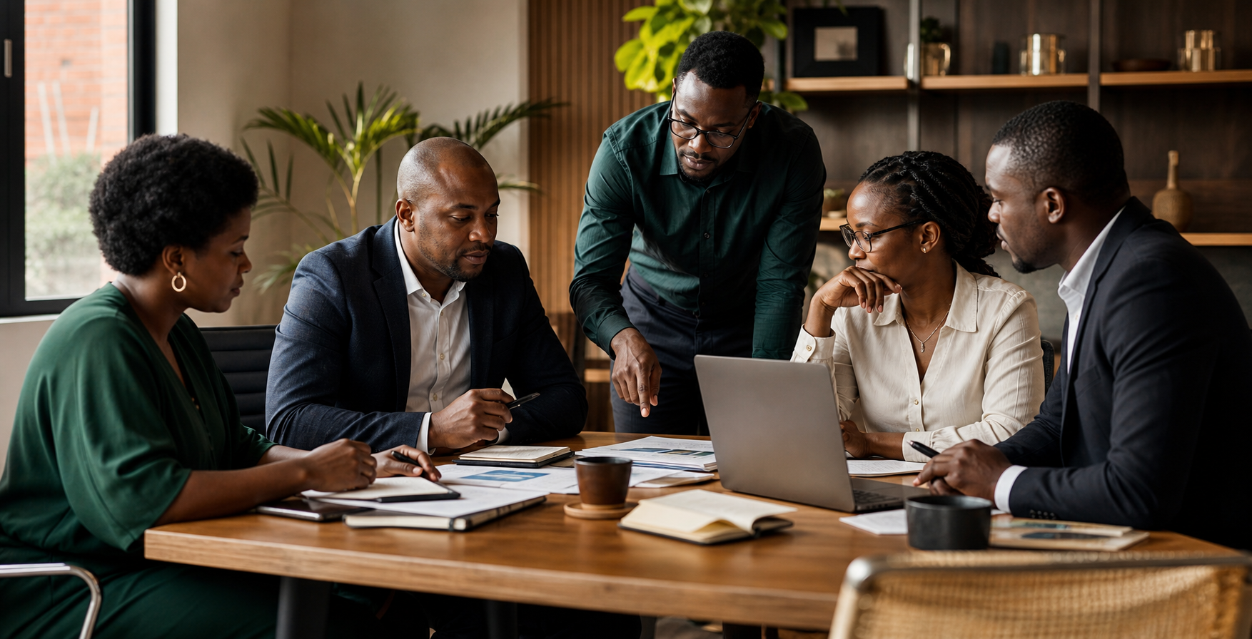 African entrepreneurs collaborating during a business development session